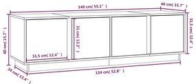 Móvel de TV 140x40x40 cm madeira de pinho maciça cinzento