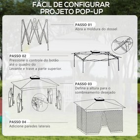 Tenda Dobrável Exterior 325x325x270 cm Tenda de Jardim com Teto Duplo Rede Mosquiteira Amovível e Bolsa de Transporte Cinza