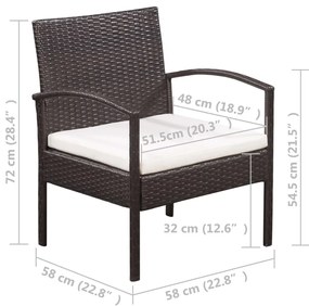 5 pcs conjunto lounge jardim c/ almofadões vime PE castanho