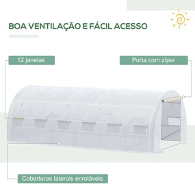 Estufa Tipo Túnel de Jardim 6x3x2m com Porta Enrolável 12 Janelas Cobe