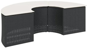 3 pcs conjunto de sofás de jardim semicircular vime PE preto