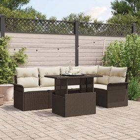 vidaXL Conjunto de Sofá de Jardim 6 Peças com Almofadas Castanho em Rattan