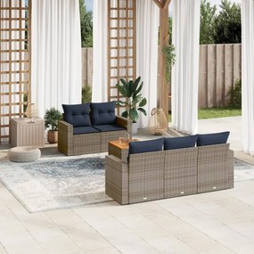 vidaXL 6 pcs conjunto sofás p/ jardim c/ almofadões vime PE cinzento