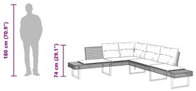 Sofá de jardim em forma de L c/ almofadões vime PE/acácia cinza