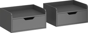 Conjunto de 2 Mesas de Cabeceira de Parede Flutuantes com 1 Gaveta para Quarto 40x30x19,5 cm Preto