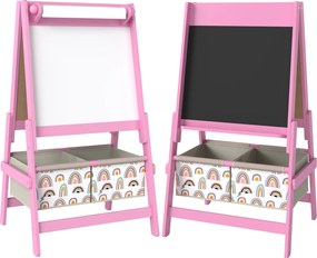 AIYAPLAY Cavalete Infantil 3 em 1 com Quadro de Giz, Quadro Branco, Rolo de Papel e Arrumação, Rosa, 3-8 Anos | Aosom Portugal