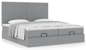 Estrutura de cama otomana com colchões tecido cinzento claro