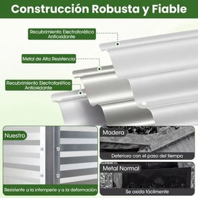 Floreira Elevada de Metal 112 x 55 x 81 cm com Revestimento Eletroforético e Drenagem para Legumes, Flores e Frutas - Prateada