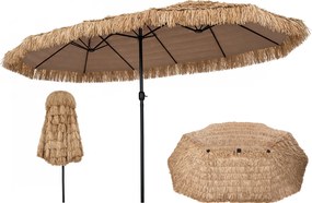 Guarda-sol Duplo para Jardim, 450 x 270 x 252 cm, Cobertura de Palha de PE, Castanho