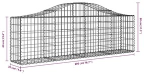 Cestos gabião arqueados 2 pcs 200x30x60/80 cm ferro galvanizado