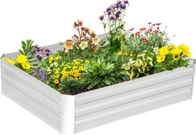 Floreira de jardim elevado quadrado para horta em aço galvanizado com proteção contra ervas daninhas, 120 x 90 x 30 cm, prateado