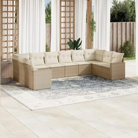 10 pcs conjunto de sofás p/ jardim com almofadões vime PE bege