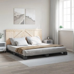 vidaXL Estrutura de cama com cabeceira 200x200 cm pinho maciço cinza