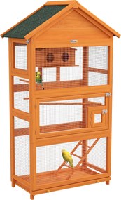 Gaiola de pássaros em madeira com área de recreação e telhado impermeável em asfalto, 92 x 52 x 171 cm, cor laranja
