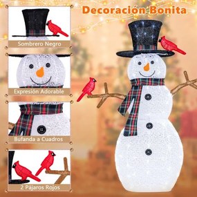 Boneco de neve iluminado e pássaros vermelhos Decoração de Natal 127 cm Boneco de neve Ornamento de boneco de neve com luzes LED brancas frias