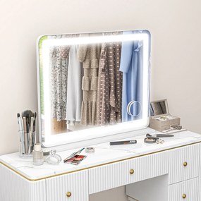 Espelho com iluminação LED  80 x 62 cm, 3 modos de iluminação, ampliação de 10x, porta de carregamento USB, botão tátil branco