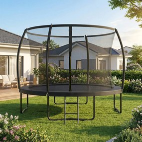 Trampolim jardim 366 cm (diâmetro) com rede de segurança para crianças, varas curvas Preto