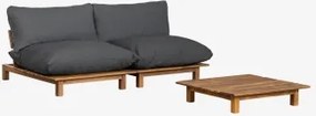 Conjunto De Sala De Estar Com Sofá Reclinável Modular De 2 Peças E Mesa De Centro Em Madeira De Acácia Brina Cinza Grafito - Sklum