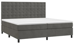 Cama box spring c/ colchão/LED 200x200cm veludo cinzento-escuro