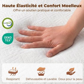 Colchão dobrável em 3 partes, 140 x 190 x 15 cm, colchão auxiliar de espuma com memória de forma e gel, branco