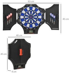 Alvo Eletrónico Dobrável com 31 Jogos para 8 Jogadores com 6 Dardos e 6 Pontas de Substituição Ecrã LCD 83x4x45 cm Preto