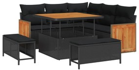 vidaXL Conjunto de Sofá de Jardim 8 pcs Preto e Marrom vime PE