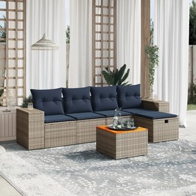 vidaXL 6 pcs conjunto sofás p/ jardim c/ almofadões vime PE cinzento