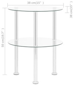 Mesa de apoio c/ duas prateleiras 38cm vidro temp. transparente