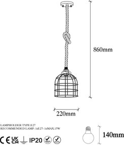 Candeeiro de Teto Endustriyel – Preto e Bege – 22 x 22 cm