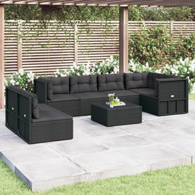 vidaXL 7 pcs conjunto lounge de jardim c/ almofadões vime PE preto