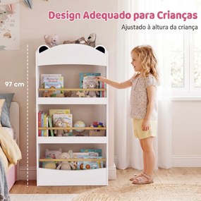 Estante Infantil para Livros de 4 Níveis, Montagem na Parede, para Quarto, Cantinho de Leitura e Sala de Brincar, Branco