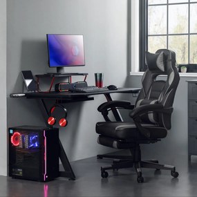 Cadeira Gaming com encosto reclinável e almofada para o apoio de cabeça Preto + cinzento
