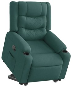 vidaXL Poltrona reclinável elevatória tecido verde-escuro