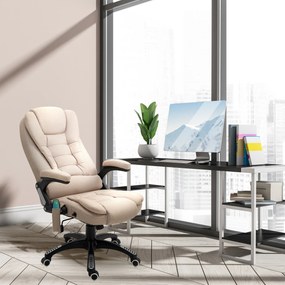 Cadeira de Escritório com 6 Pontos de Massagem Reclinável até 130° com Função de Aquecimento 68x72x110-120 cm Castanho Claro