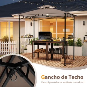 Tenda para churrasco 242 x 150 cm (GRELHADOR NÂO INCLUIDO) com teto duplo, 2 prateleiras, 6 ganchos e Estrutura metálica castanha