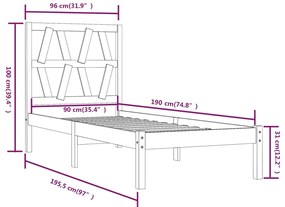 Estrutura de cama solteiro 90x190 cm pinho maciço branco