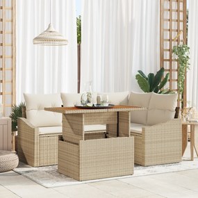vidaXL Conjunto de Sofá de Jardim de 5 Peças com Almofadas Bege Polirattan