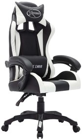 Cadeira estilo corrida luzes LED RGB couro artif. branco/preto