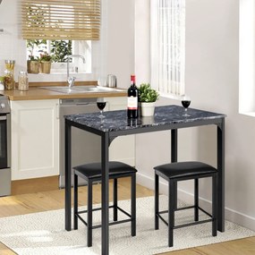 Conjunto de mesa de jantar e bancos jantar, 3 peças, mesa de cozinha, 2 bancos compactos de couro sintético para bares, pequenos espaços Preto