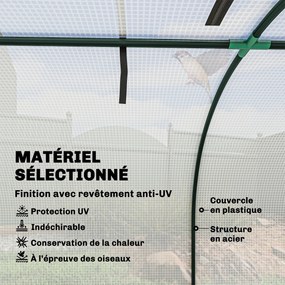 Mini estufa de jardim para tomates, 4 x 1 x 0,80 m, em aço e PE anti-UV, com 4 portas enroláveis com fecho de correr, branca