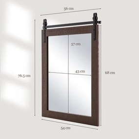 Espelho de parede estilo rústico 76,5 x 56 cm com moldura de madeira e suporte de metal para corredor, sala de estar, quarto 76,5 x 56 cm Cor Nogueira