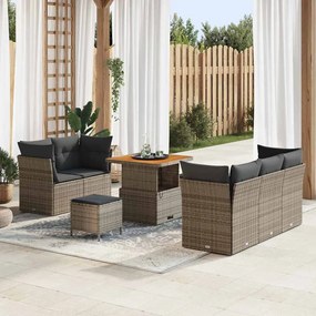 vidaXL Conjunto de Sofá de Jardim com Almofadas Cinza de 8 Peças de Rattan de Acácia