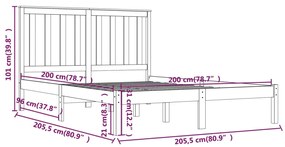 Estrutura de cama 200x200 cm pinho maciço cinzento