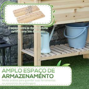 Horta Vertical Elevada com Prateleira 90x40x81cm Mesa de Cultivo de Madeira com Tecido não Tecido para Cultivos de Plantas Flores Madeira