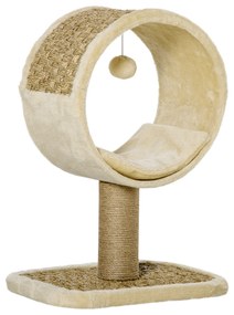 PawHut Árvore Arranhador para Gatos com Túnel Superior Poste Arranhador de Juta Natural Almofada Removível e Brinquedo Suspenso 40x30x56cm Bege