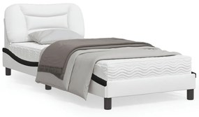 vidaXL Estrutura cama c/ luzes LED 90x190 cm couro artif. branco/preto