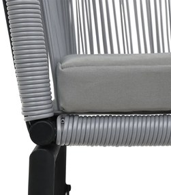 3 pcs conjunto de bistrô com almofadões vime PE cinzento
