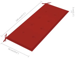 Banco Batávia c/ almofadão vermelho 120 cm teca maciça