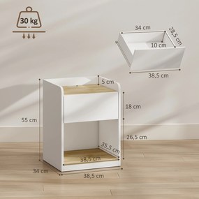 Mesa de Cabeceira, 42 x 37 x 55 cm, Com Gaveta e Passa-cabos, Branco