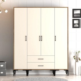 Roupeiro Kumsal STS – Nogueira e Creme – 160 cm x 47,5 cm x 201,4 cm